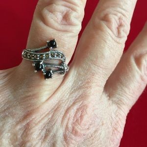 Sterling Silver Black Onyx Marcasite Ring Size 7
